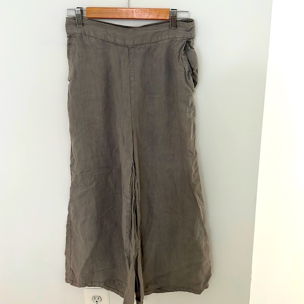 Nicole Miller grey linen wide leg pants size medium